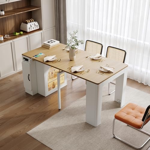 HMHKHN Mesa de bar extensible, mesa de bar con espacio de almacenamiento, isla de cocina, carrito de servir móvil con tablero extraíble, con regletas, para cocina, comedor, 83 × 39,6 – 149,6 x 77 cm