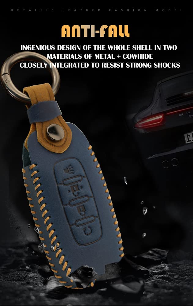 KUNIO Etui na klucze pasuje do Nissan Altima Teana Qashqai J12 Ariya B6 B9 X-Trail T33 Pathfinder Rogue 2022/2023, etui na kluczyki samochodowe, skórzane, etui na klucze, 3 przyciski, niebieskie