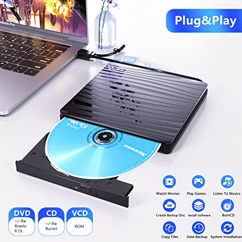 Qdsylq External Cd/Dvd Drive For Laptop, Usb 3.0 & Type-C Portable Cd Dvd +/-Rw Burner Optical Drive Reader Writer Dvd Player For Laptop Imac Pc Desktop Macbook, Windows 11/10/8/7/Xp/Linux/Macos #TOP2
