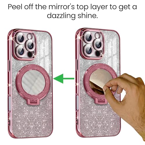 Image of Gradient Glitter Magnetic Ring Stand Case for Oppo Reno13 5G- Shockproof, Stylish & Durable Soft TPU Slim Protective Cover with Removable Glitter Paper (Rose Gold)