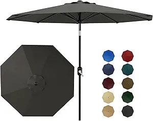 10Ft Patio Umbrella - 8 Sturdy Ribs Outdoor Table Umbrella with Crank Lift & Push Button Tilt - Market Umbrella for Pool, Deck, Yard, Garden -Gray