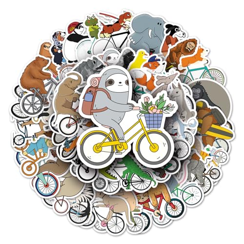 50 Pcs Cute Animal Cycling Stickers, 1.96-3.15inch Cartoon Sports Pet Decorative Stickers, Self-Adhesive for Scrapbooking, Kids' Room Decoration, Sports Theme Setup(Animals Riding Bikes)