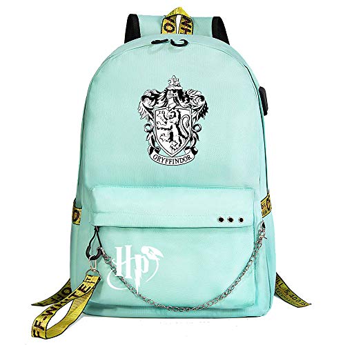 HP lässig Laptop Rucksack Jugendliche Studententasche Unisex Green Rucksack ， mit Kopfhörer Jack Harry Potter Stil-18