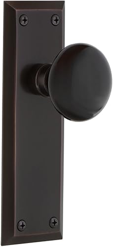 Nostalgic Warehouse New York Plate Passage - Pomo de puerta de porcelana negra en bronce atemporal disponible en Yaxa Colombia