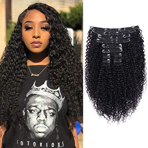 NOTICEME Remy Human Hair Afro Clip in Extensions Double Wefts Kinky Curly Clip in Hair Extensions for Women Natural Color 10pcs 120g/4.23oz 16inch