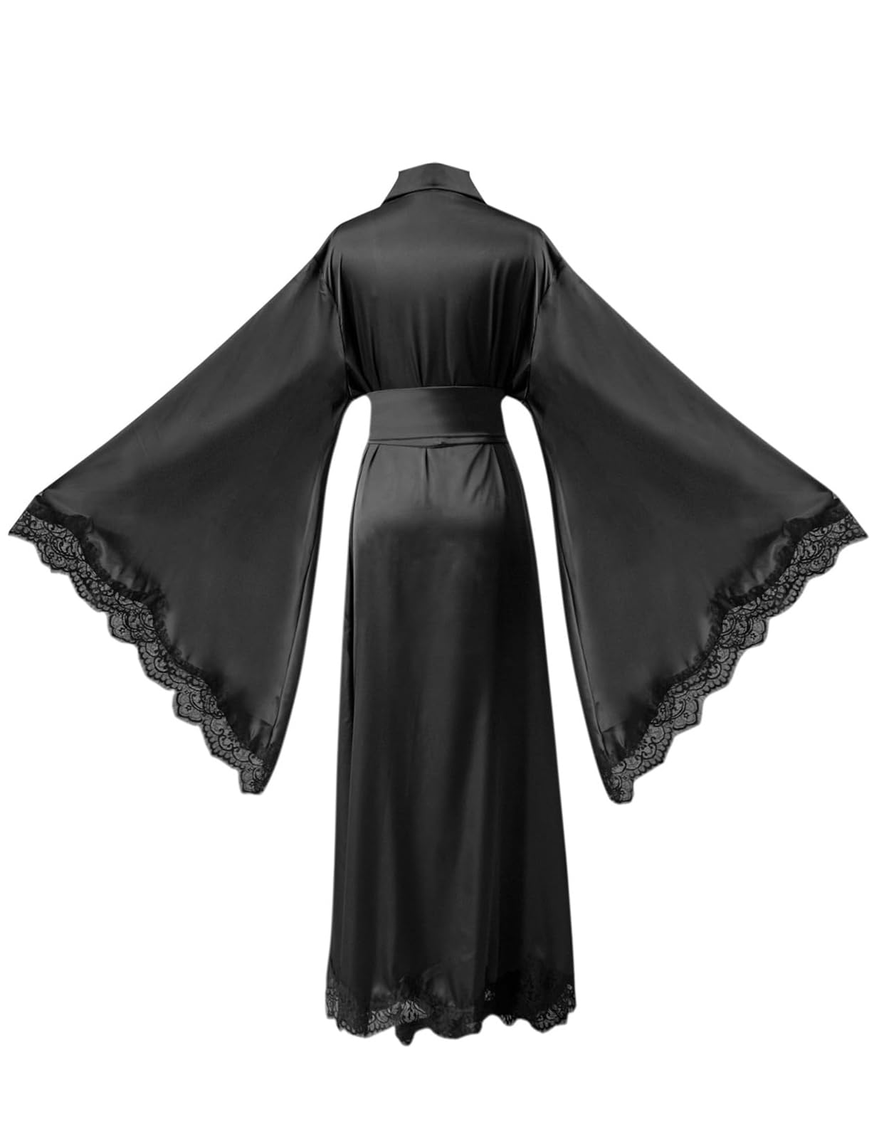 BATHGOWN Robe longue boudoir en satin de soie pour femme avec dentelle et longueur au sol