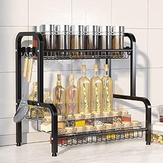 KZOPOGL spice racks free standing , Spice Storage Rack for Bathroom Kitchen powder room Countertop Storagewith 8 Hooks(Black)