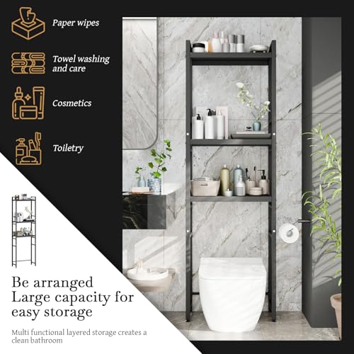 Image of 1 Set Over The Toilet Storage, 3-Tier Bathroom Laundry Storage Rack Space-Saving Organizer Household Supplies (Black-S)