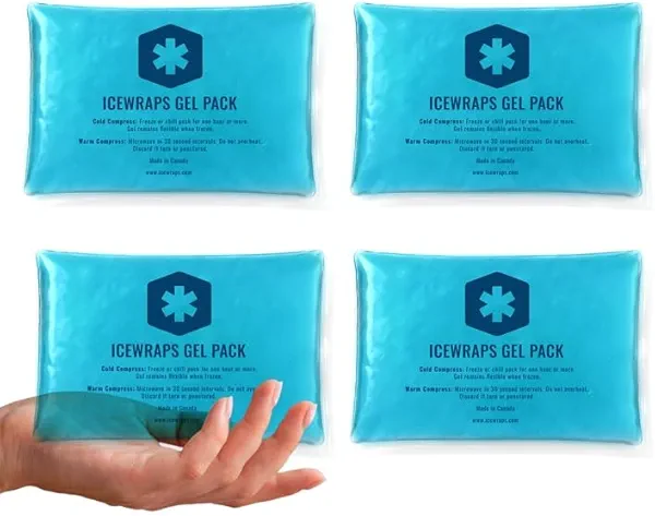 ICEWRAPS 5x7 Ice Packs for Injuries Reusable | Hot Cold Gel Pack for Injuries, Pain Relief, and Migraines | Soft Ice Pack for Arm, Leg, and Back Brace | Flexible Gel Compress Ice Packs | Pack of 4