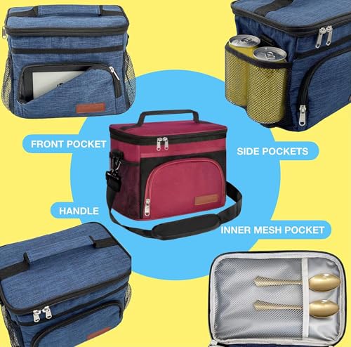 Image of ExtraCharm Insulated Lunch Bag for Women /Men - Reusable Lunch Box for Office Picnic Hiking Beach - Leakproof Cooler Tote Bag Organizer with Adjustable Shoulder Strap for Adults