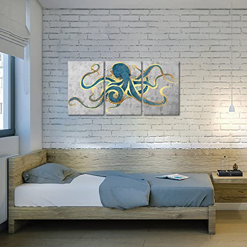 Sechars 3 Piece Canvas Wall Art Abstract Teal Green Octopus Painting Prints On Canvas Sea Life Picture Poster Gallery Wrap Vintage Farmhouse Home Living Room Wall Decora Ready To Hang #TOP2