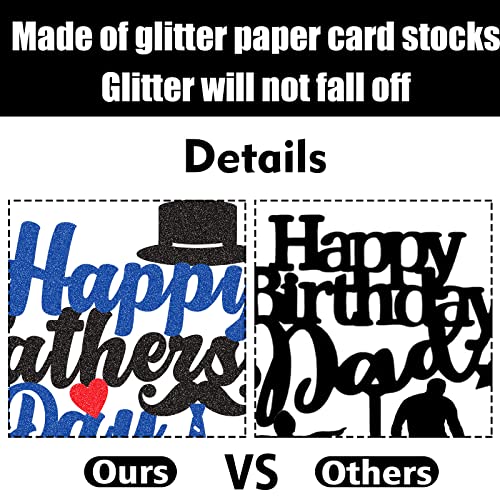 G-Lovely's Fathers Day Cake Toppers Glitter Happy Father's Day Theme Party Supplies Blue And Black Hat Beard Glasses Cake Decoration For Father's Birthday Party Favors (04) #TOP2