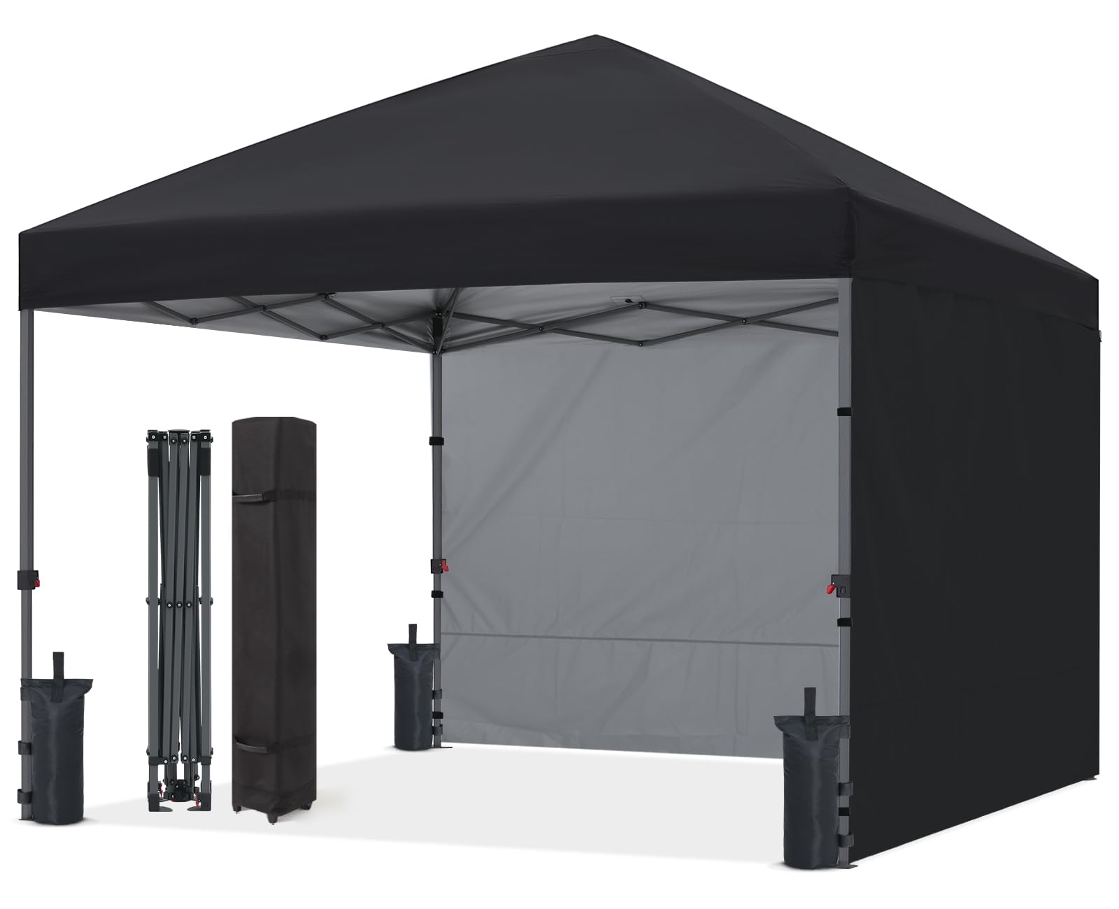 ABCCANOPY 2.5x2.5M Pop up Gazebo With Two Side Panels Upgraded Roller Bag, 4 Weight Bags, Stakes and Ropes (Black)