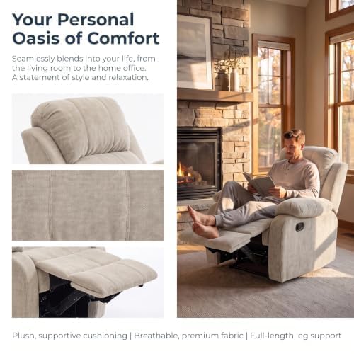 Image of Manual Single Lounge Recliner Chair with Adjustable Backrest, Beige | Manual Chenille Recliner Chair, Adjustable Backrest, Stable Heavy‑Duty Build,Comfortable Chenille Fabric