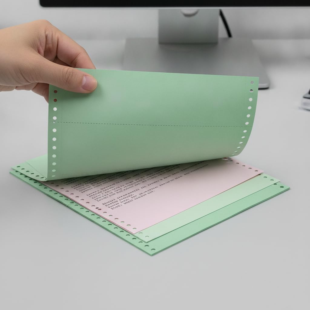 Durchschreibepapier Endlos für Nadeldrucker, Mehrlagiges Computerpapier, für Formulare, Grün, 4-fach, 2-geteilt, 10er-Box