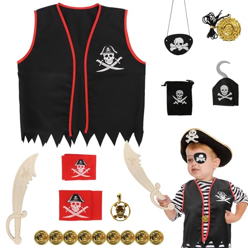 DKINY 9pcs Kit de accesorios de disfraces de pirata para niños capitán pirata del Caribe juego de rol de disfraces para niños niñas Halloween Carnaval cosplay fiesta cumpleaños accesorios para fotos