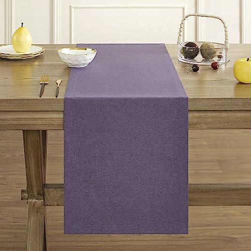 Image of ZeeMart Basic Linen Style Table Runner, 14 x 60 Inch Dark Purple Chambray, Rustic Farmhouse Purple Table Runners 60 Inches Long, Everyday Polyester Table Runner - Machine Washable & Easy Care