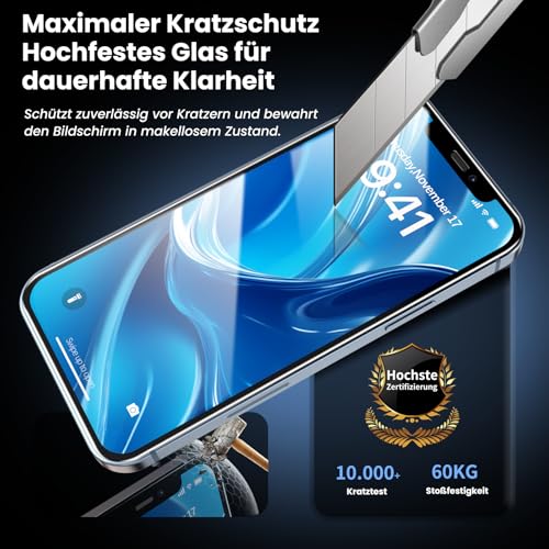 DEINODON Panzerglas für iPhone 12/12 Pro [Auto-Montage] 100% Blasenfrei – Ansicht 4