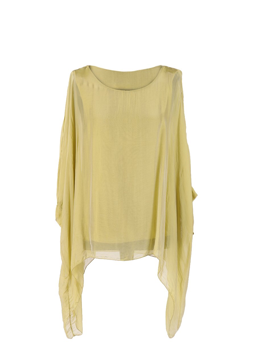 Lushstyleuk Women's Lime Italian Plain Batwing Silk Tunic Top Lagenlook Top Plus Size