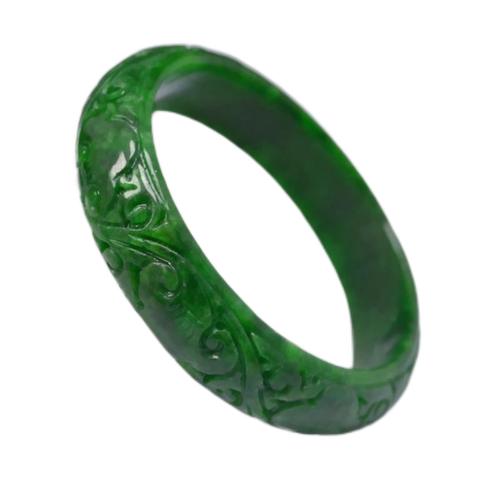 SnamicE Natural Green Jade Bangles Hand Carved Pattern Flower Bangle Jade Bracelet Bangles for Women Bracelet Jade Jewelry,A-62-63mm