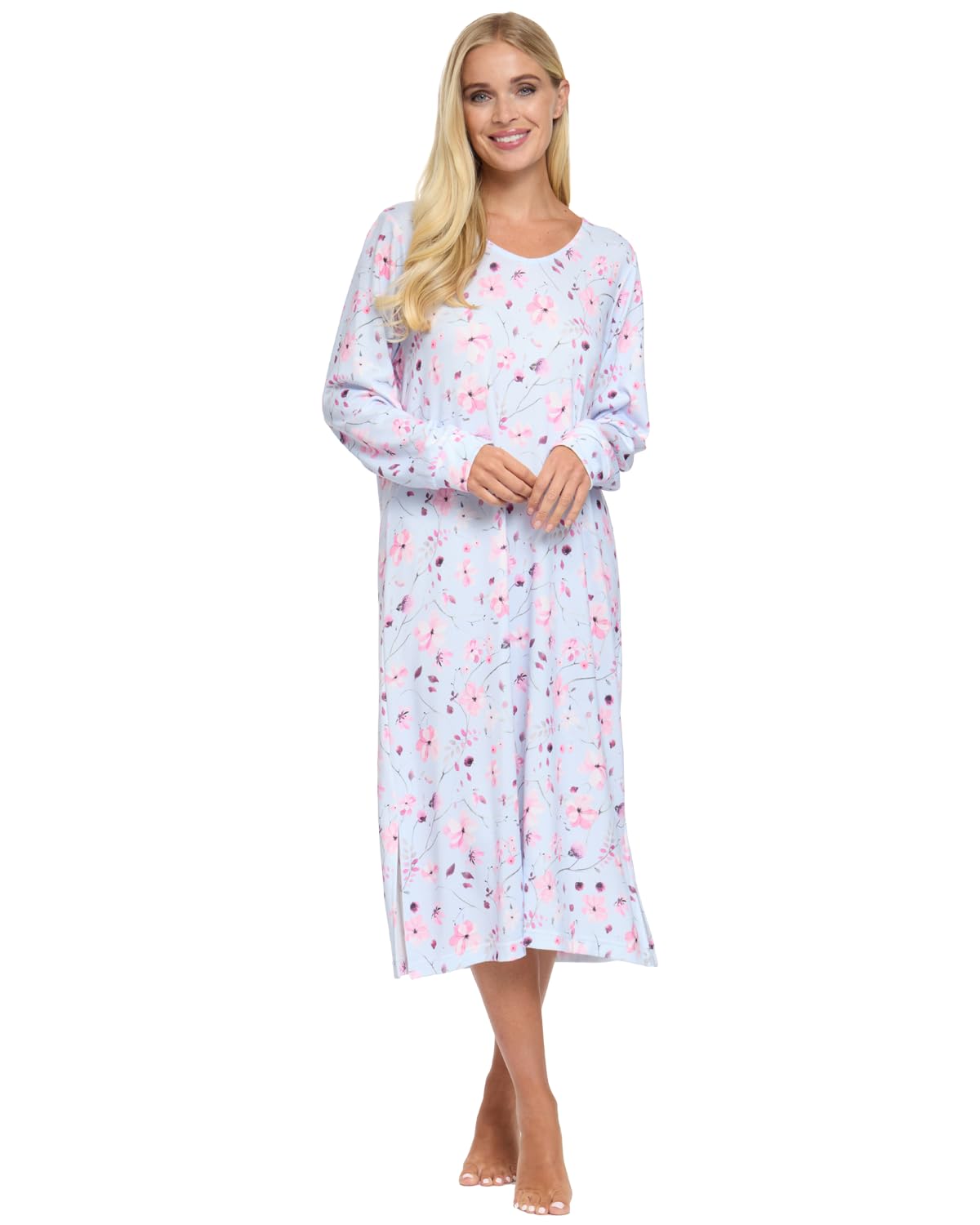 Slumber Hut Ladies 'Floral Reflections' Long Sleeve Nightie 27273 Blue L-XL