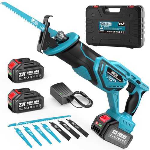 SEESII Scie sabre sans fil 21 V, moteur sans balais 3300 SPM, Scie alternativeavec 2 batteries...