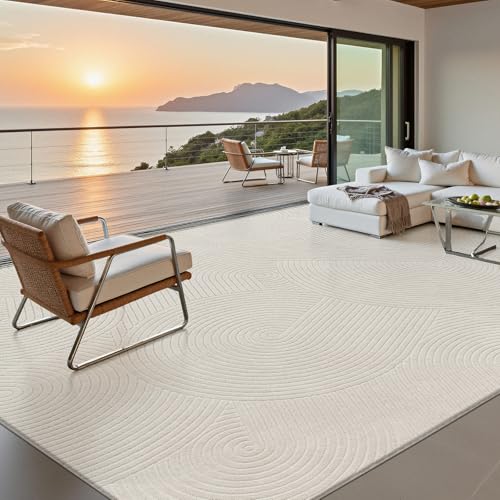 Image of SHACOS Large Living Room Rug 200 x 290 cm, Soft Short Pile Modern Geometric Beige Area Rug, Machine Washable Non-Slip Cream Carpet for Bedroom Dining Room