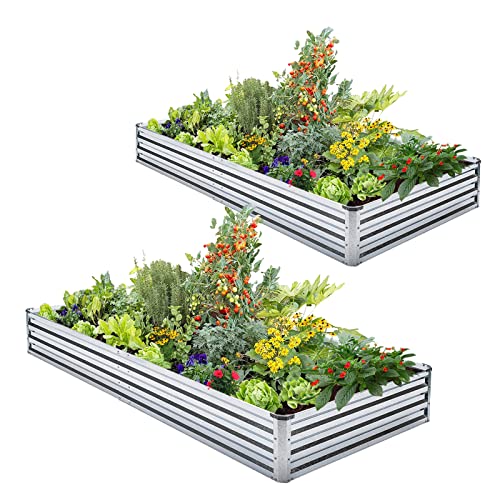 Galvanized Raised Garden Bed Kit – Metal Raised Planter 2pcs/Pack 6’x3’x1′ for Flowers Plants, Vegetables Herb