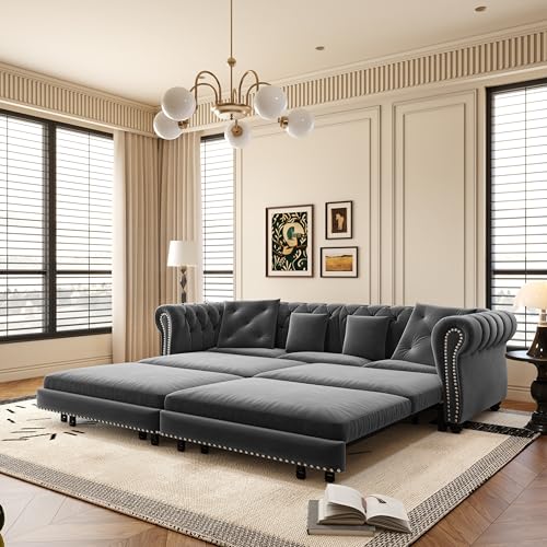 89' Velvet Pull Out Sofa Bed - 3-in-1 Convertible...