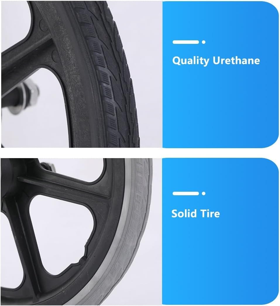 2 Szt 16 Cale Tylne Koło Wózka Inwalidzkiego, Akcesoria Zamienne 16x1.75, Solidna Oponami z Gumy Uretanowej z łożyskami 12 mm do Ręcznych Wózek Inwalidzki(Noir)