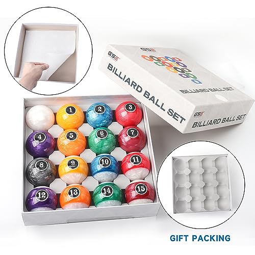 GSE 2 1/4-Inch Professional Regulation Size Billiards Pool Balls Set, Standard Set of 16 Pearl Style Pool Balls for Billiard Table, Pool Table Accessories