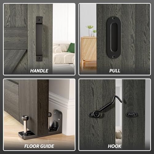 SKYSEN Sliding Barn Door Hardware Kit, 6FT Barn Door Track, 1/4" Thick Material, Smooth & Quiet, Easy to Install, Black 