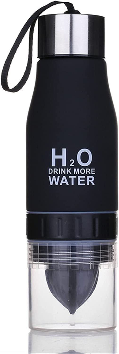 Gourdes d'eau Gourde Bouteille d'eau 650ml Jus De Citron Bouteille D'eau Infuseur De Fruits Verres Sport Shaker Mignon Eau Potable Bouteilles Sans BPA Bouteille D'eau Gourde Sport ( Blue : A Black , S