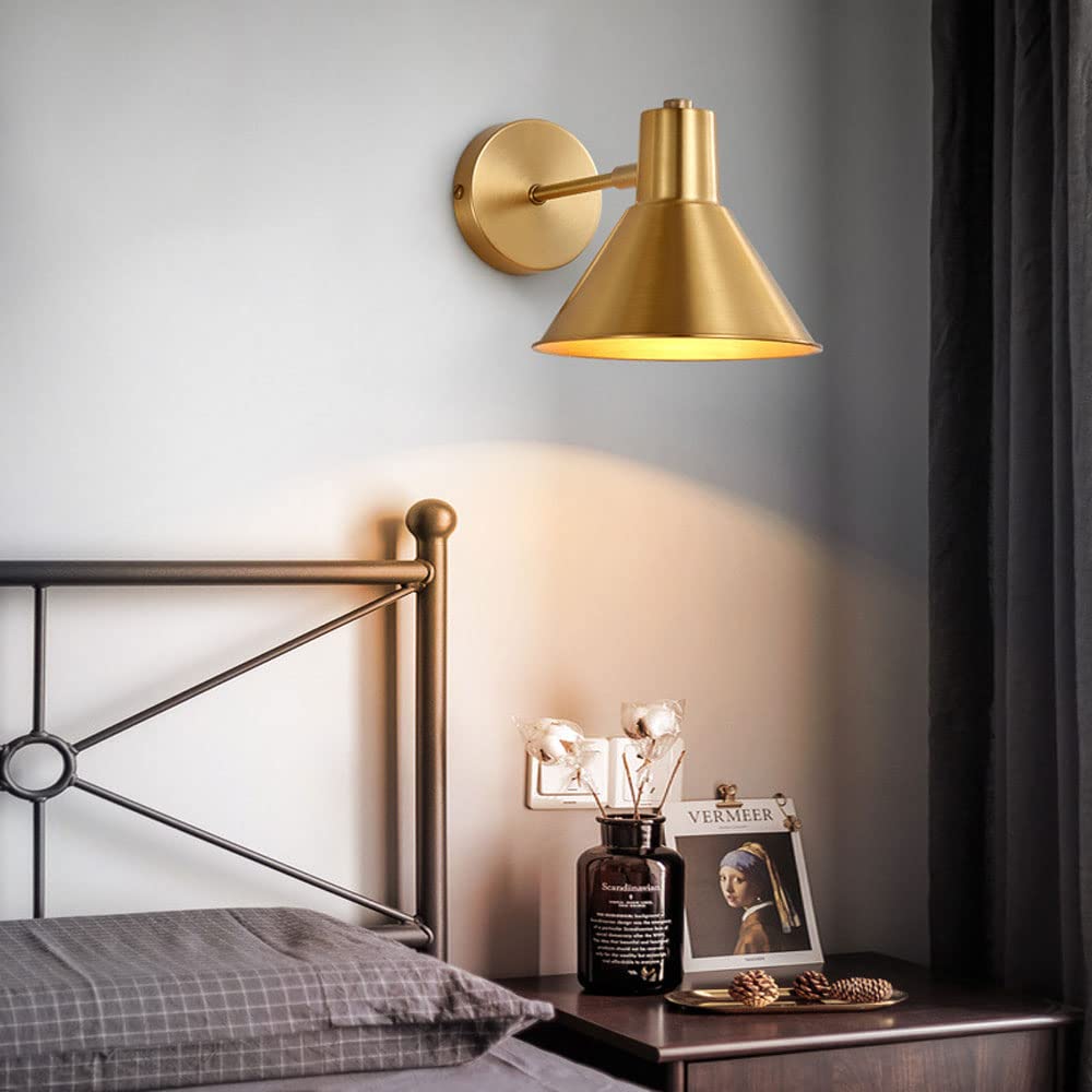 Mosiężna lampa ścienna do sypialni oświetlenie wewnętrzne lampka do czytania nowoczesna miedziana oprawa ścienna E27 zagłówek lampy do salonu, sypialni, gabinetu, przedpokoju
