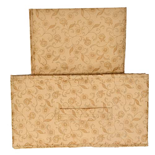 Image of Kuber Industries Laheriya Metalic Print Flodable Storage Box For Toys|Storage Box For Clothes|Drawer Storage And Cloth Organizer|Closet Organizer For Wardrobe (Blue & Beige), Clothing