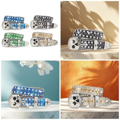 Punk Skull Pin Buckle Belt for Pants Rhinestones Studded Belt Street Dance Jeans Pants Belt Adult Unisex Waist Accessory2