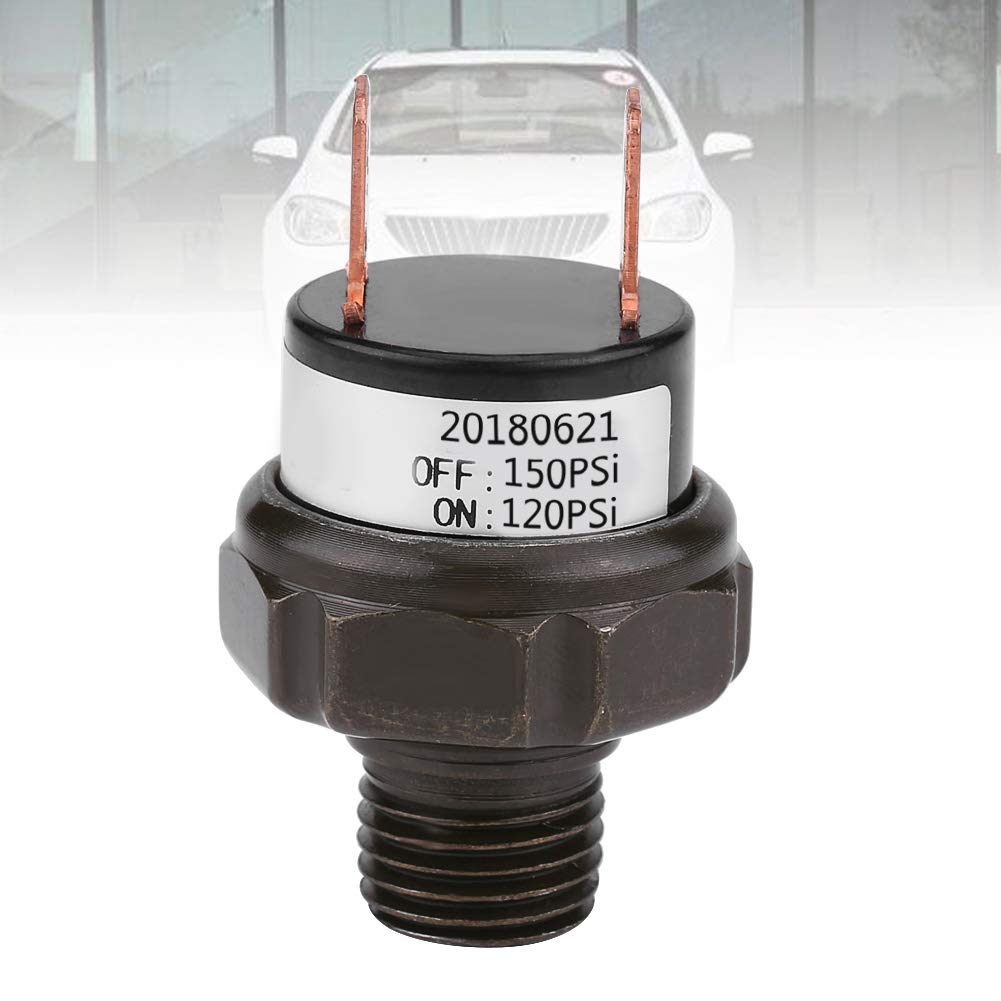 Qiilu 1/4 "interruttore automatico del compressore d'aria dell'automobile NPT 12V interruttore di pressione dell'aria del serbatoio dell'aria (nero)(120-150 PSI)