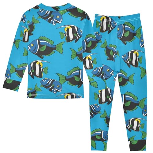 Pajama Sets Long Sleeve Fish Pattern on Blue_1 Soft Comfy Sleepwear 2 Piece PJS 3-8T3