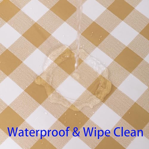Image of Heavy Duty Vinyl Tablecloth with Flannel Backing Waterproof Oil-Proof Plastic Table Cloth Stain-Resistant Wipeable Rectangle or Square Table Cover for Indoor and Outdoor (Khaki Checkered, 60x84 Inch)