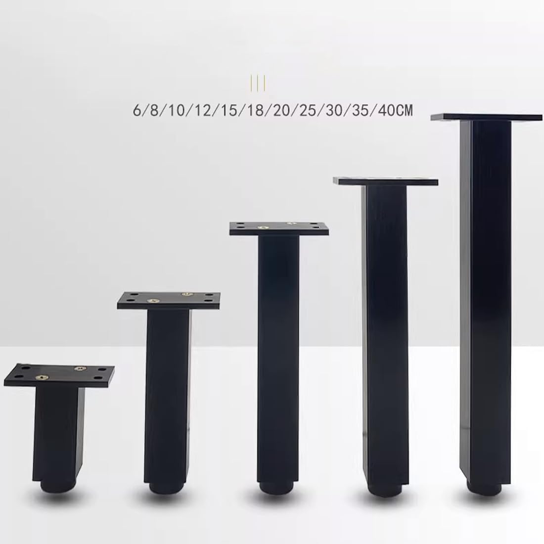 Regulowane czarne kwadratowe futrzane nogi 4-pak – podpórka na sofę i stół ze stopu aluminium wysokość 6-40 cm (9,8") idealne do wewnątrz i na zewnątrz kanapy ławki i wysokości mebli
