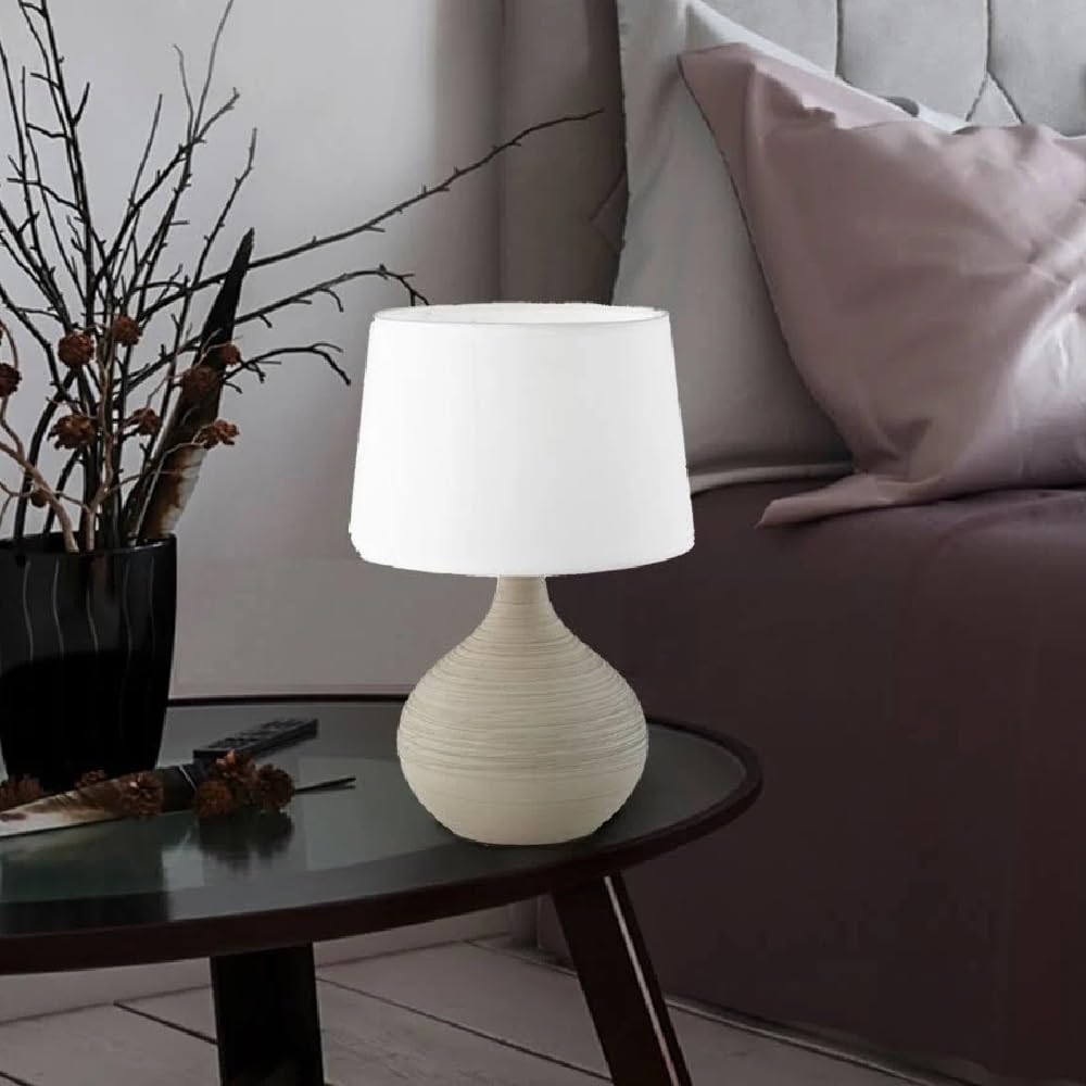 19" Contemporary Bohemian Ceramic Eyelet Pattern Floral Textured Bedside Table Lamp With Fabric Shade Off-White - Lalia Home: UL Listed - View #5