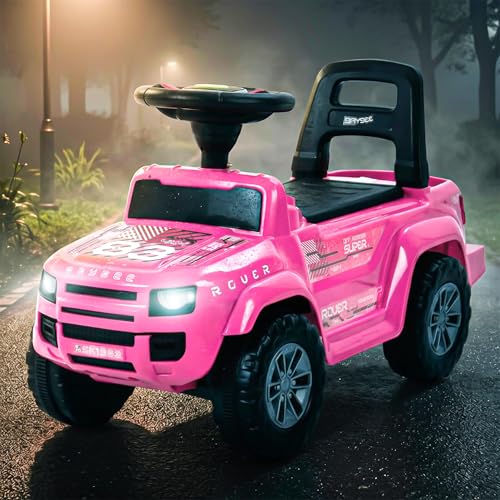 Image of Baybee Rover Baby Ride on Car for Kids | Push Ride on Toys Car with Backrest & Toy Storage Basket | Portable Rideons Jeep with LED Lights & Music | Kids Toy Car to Drive 1-3 Years (Pink)