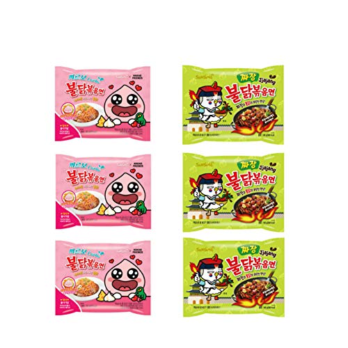 6 pcs(3 Jjajang + 3 Carbo) Samyang Carbo New Apeach Edition Jjajang Buldak Spicy Black Bean Roasted Chicken Ramen Noodle