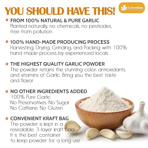 Image of Lavendium, Premium 25oz Garlic Powder, 100% Natural & Pure Ground Garlic, No Additives or Preservatives, Non-GMO, Gluten-Free, Plant-Based & Vegan, Perfect for Cooking, Seasoning & Marinades