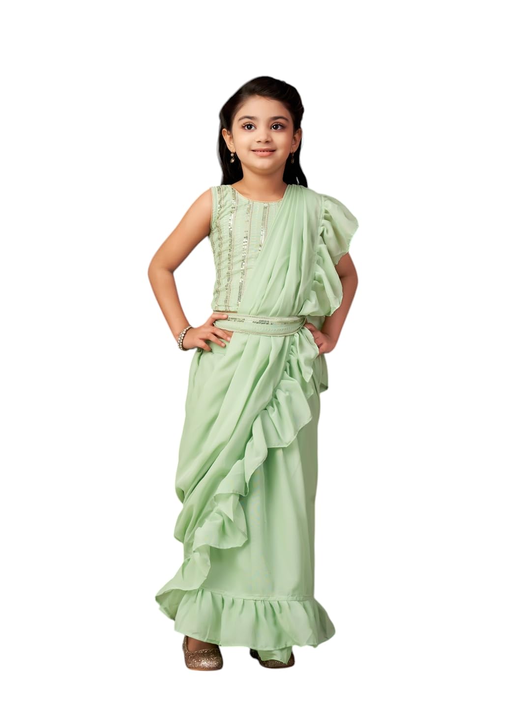 Aarika Girls Ethnic Wear Green Colour Sequin Embroidery Georgette Lehenga Choli Set With Attached Dupatta-4-13 Years (Lch-Shm-5018)