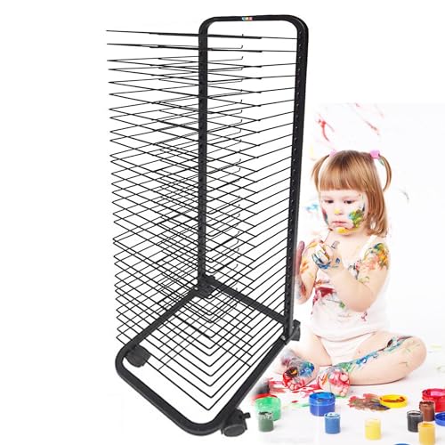 芸術の乾燥の棚 30段 絵画乾燥棚 絵画用 塗装イーゼル、折りたたみ式 アート乾燥ラック モバイル乾燥は 教育製品乾燥ラック、省スペースシェルフ 4つのホイールフモバイル乾燥ラック