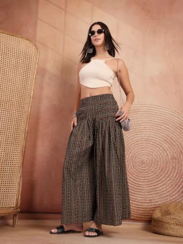 Image of COTLAND Fashions Jaipuri Cotton Printed Flared Palazzo Pants for Women