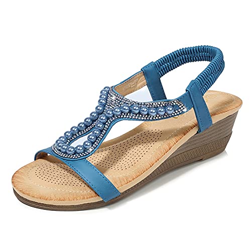 SUYGGCK Sandalo donna strass perline zeppa sandali