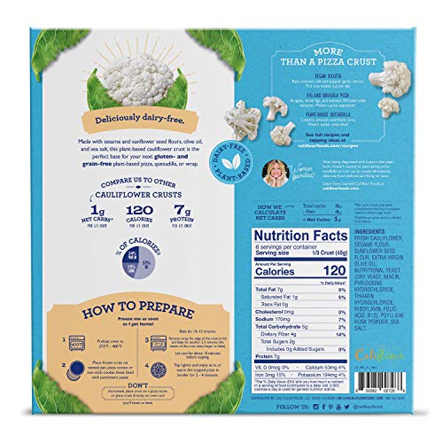 Cali\'flour Foods Plant-Based Pizza Crust (Plain, 2 Boxes, 4 Crusts) - Fresh Cauliflower Base | Vegan, Low Carb, High Protein, Gluten and Grain Free | Paleo Friendly