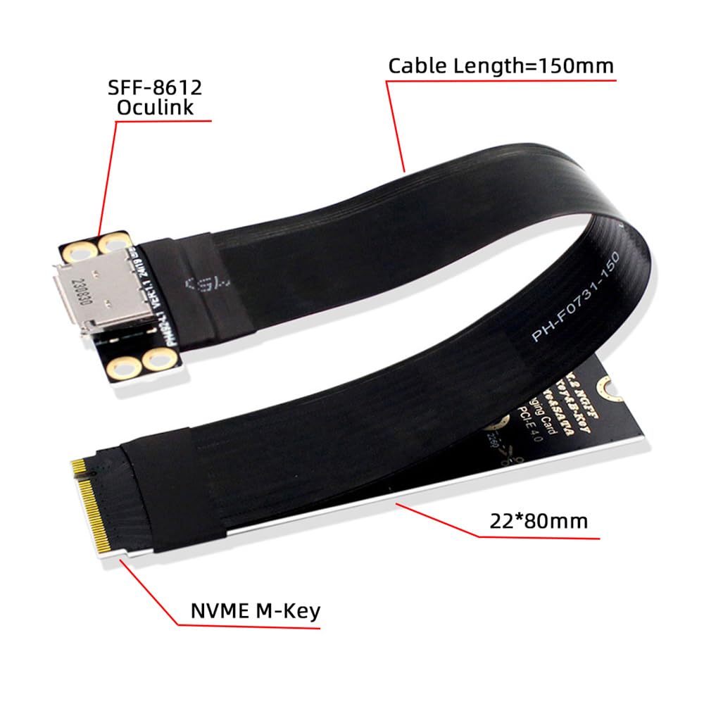 xiwai Cavo host M.2 M-Key 2280 NGFF PCI-E4.0 a Oculink SFF-8612 SFF-8611 15 cm per NVME U.2 SSD eGPU
